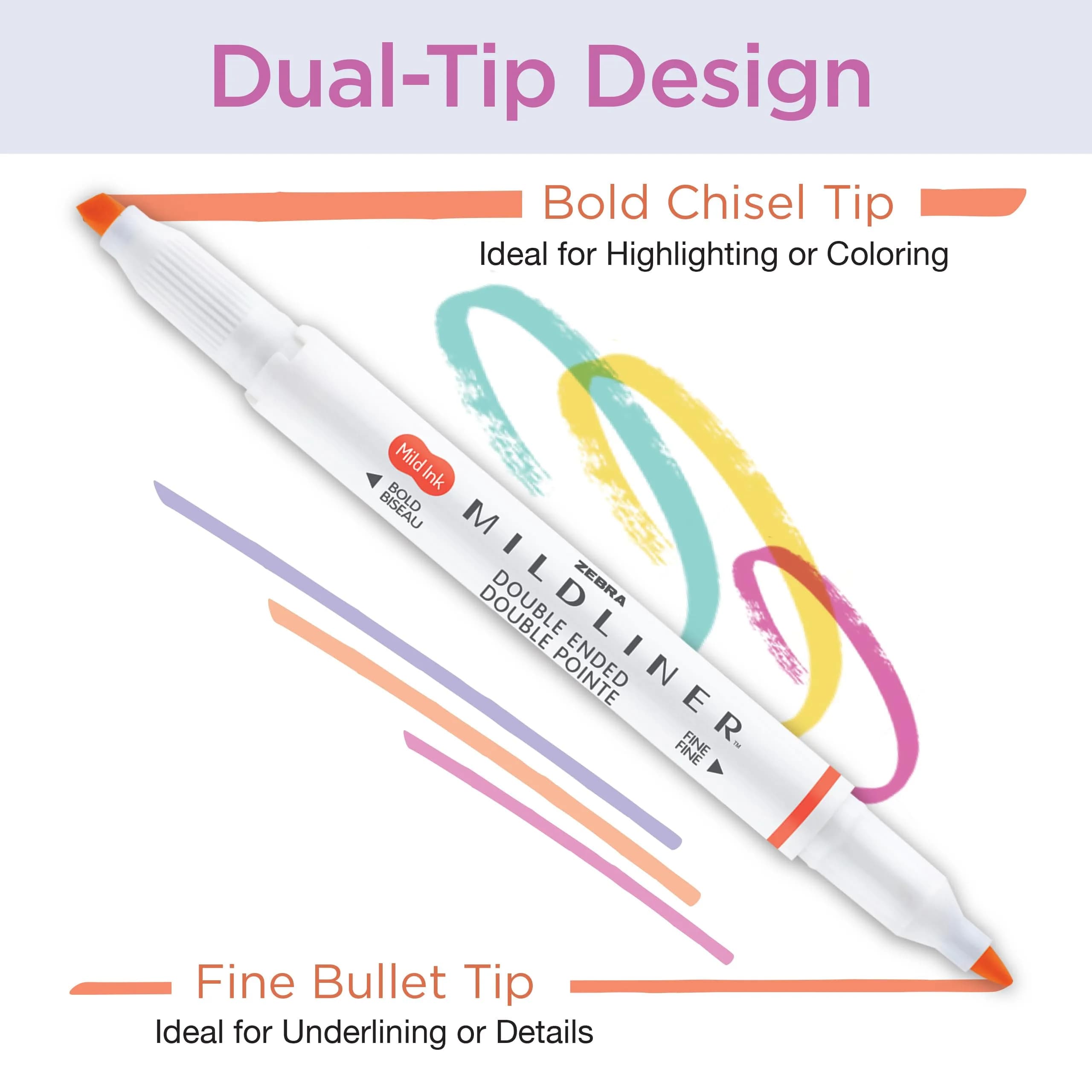 Zebra Pen Mildliner Highlighters Cool and Refined Dual Tip 5-Pack | No Bleed Ink for Study and Creative Use - view 3