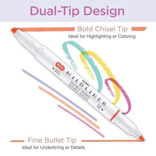 Zebra Pen Mildliner Highlighters Cool and Refined Dual Tip 5-Pack | No Bleed Ink for Study and Creative Use thumbnail 3