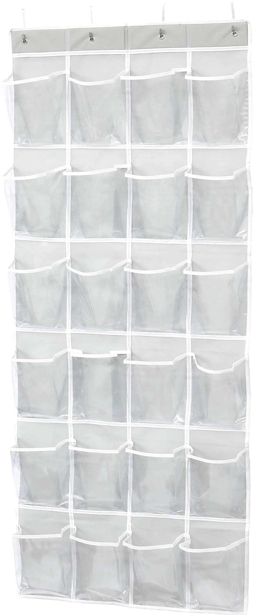 Simple Houseware 24 Pockets Clear Over the Door Shoe Organizer, Brown | 24 Large Clear Pockets for Shoes & Storage — Gray / Extra Large Pockets