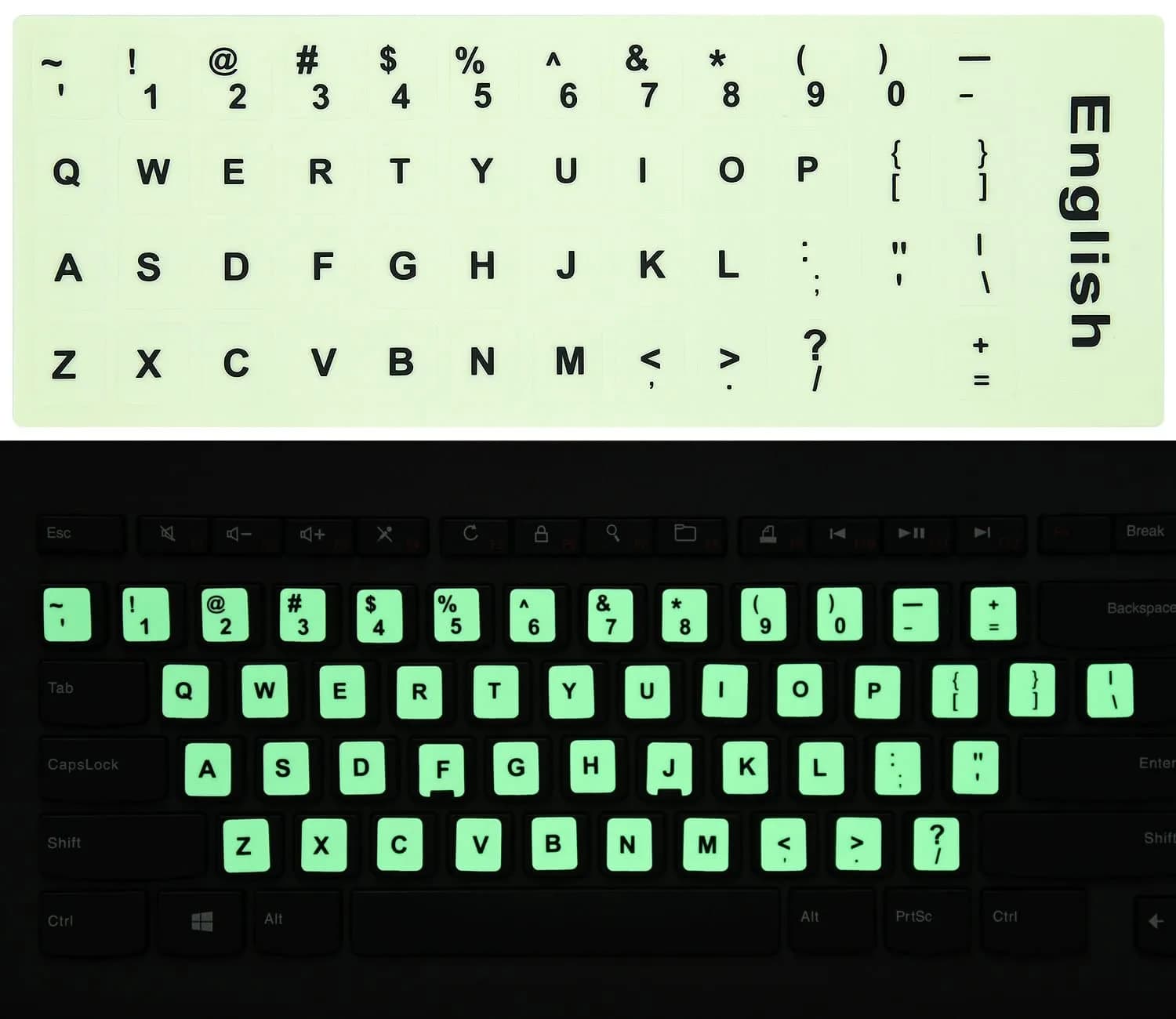 CaseBuy Russian-English Keyboard Stickers White Font Black Background for PC Laptop Notebook Desktop 2-Pack — English-Glow