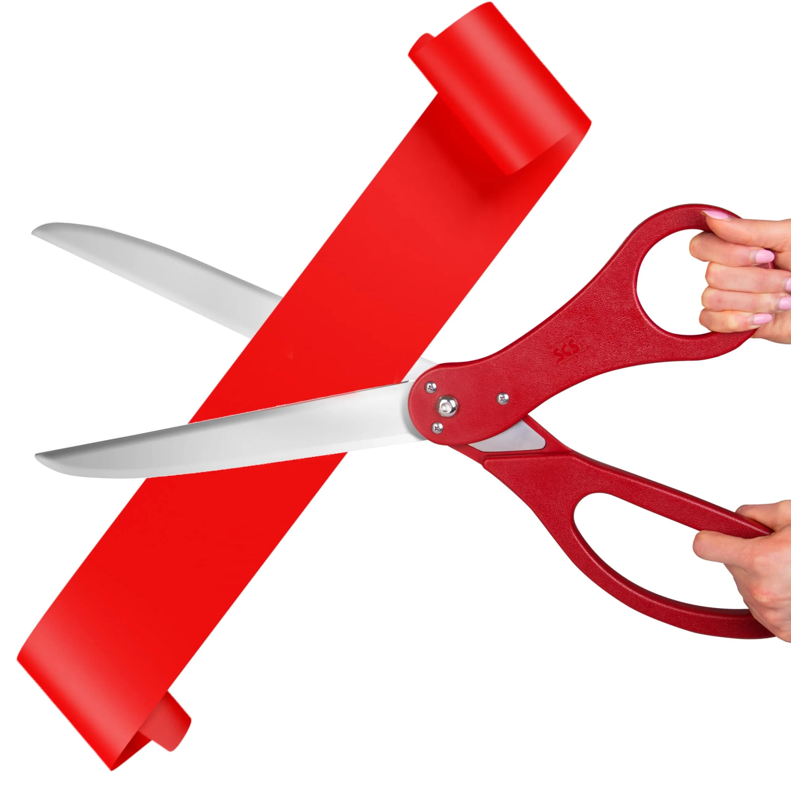 SCS Direct Giant Ribbon Cutting Scissors Set with Red Ribbon 25" | Heavy Duty for Ceremonial Events — Red