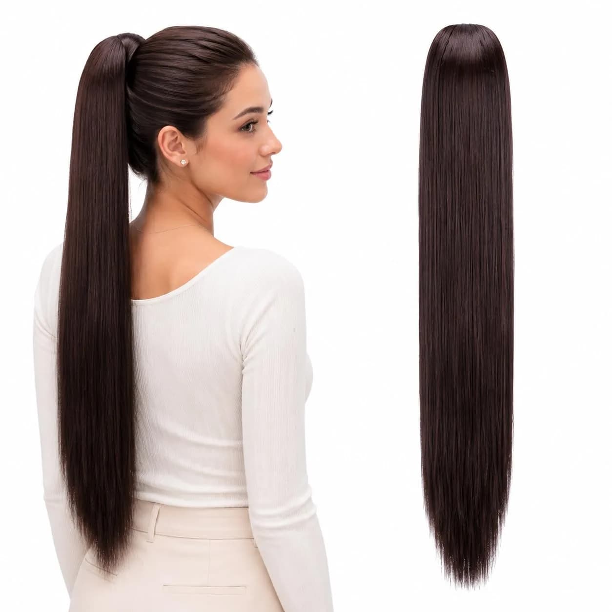 CAISHA 26" Hair Piece Ponytail Drawstring Toggle Chocolate Brown | Heat-Resistant Synthetic Hair Extension