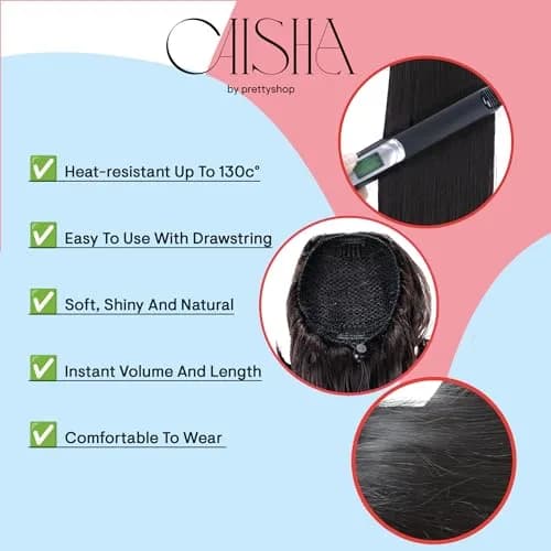 CAISHA 26" Hair Piece Ponytail Drawstring Toggle Chocolate Brown | Heat-Resistant Synthetic Hair Extension thumbnail 4