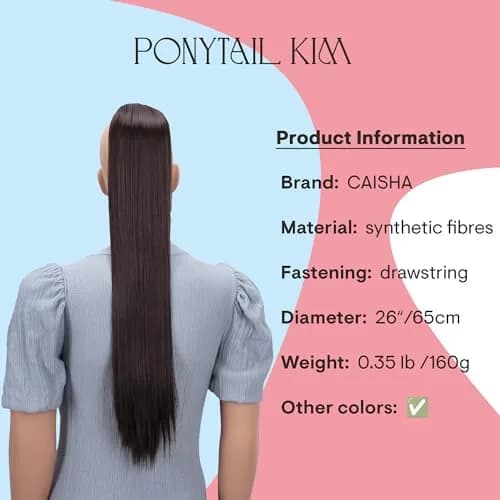 CAISHA 26" Hair Piece Ponytail Drawstring Toggle Chocolate Brown | Heat-Resistant Synthetic Hair Extension thumbnail 2
