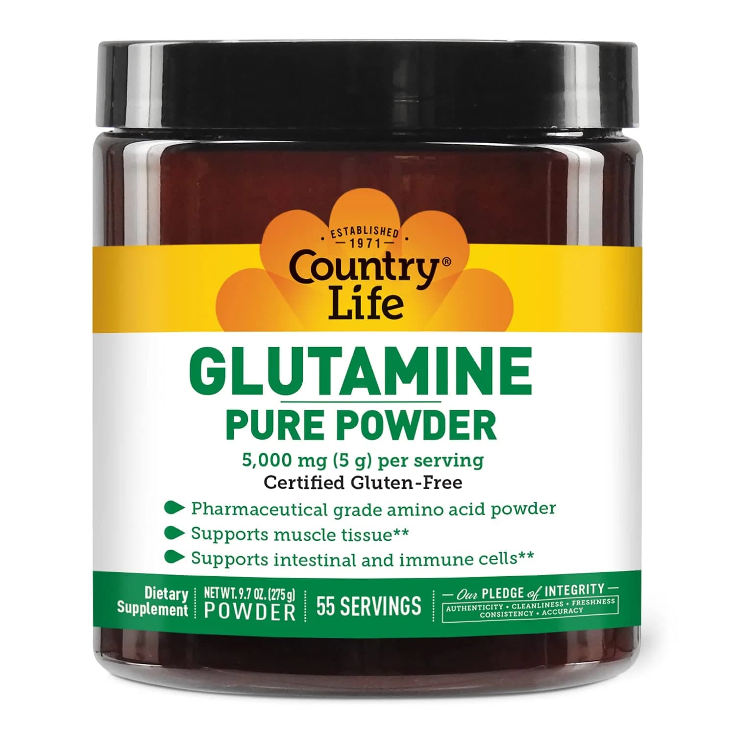 Country Life Glutamine Pure Powder 5,000 mg | Unflavored, 55 Servings, 9.7 oz | Supports Muscle & Gut Health — 9.7 Ounce