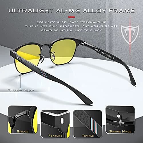 ATTCL Night Driving Glasses for Men & Women HD Yellow Lenses | Anti-Glare, Lightweight Metal Frame (135mm) | Night Safety thumbnail 6