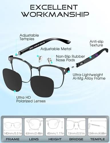 ATTCL Men's Driving Polarized Rimless Sunglasses Aluminum-Mg Frame Ultra Light 8-188 Black | UV400 Protection, Anti-Glare, Stylish thumbnail 6