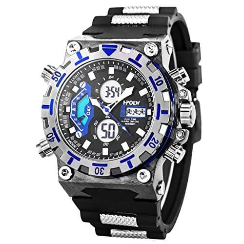 SIBOSUN Sport Digital Watch for Men — 47.5mm Case, Black Silicone Band | Dual Zone, Stopwatch, Alarm thumbnail 1