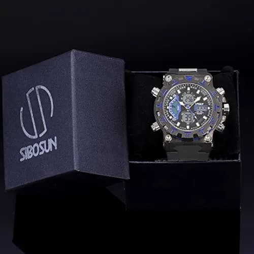SIBOSUN Sport Digital Watch for Men — 47.5mm Case, Black Silicone Band | Dual Zone, Stopwatch, Alarm thumbnail 7