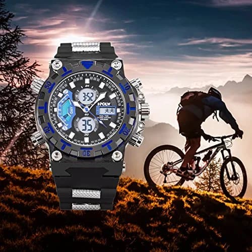 SIBOSUN Sport Digital Watch for Men — 47.5mm Case, Black Silicone Band | Dual Zone, Stopwatch, Alarm thumbnail 2