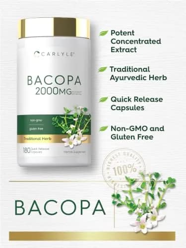 Carlyle Bacopa Monnieri Capsules | 180 Count (Pack of 1) | Gluten Free Supplement thumbnail 4