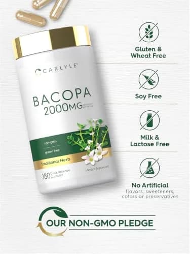 Carlyle Bacopa Monnieri Capsules | 180 Count (Pack of 1) | Gluten Free Supplement thumbnail 5