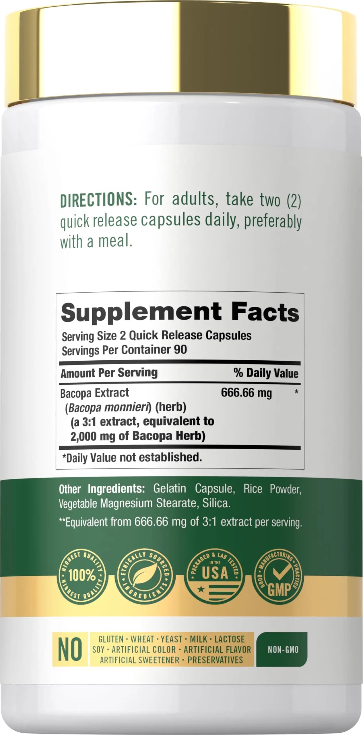Carlyle Bacopa Monnieri Capsules | 180 Count (Pack of 1) | Gluten Free Supplement - view 2