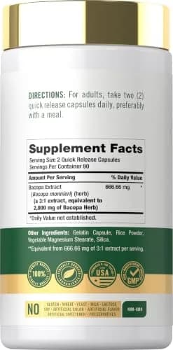 Carlyle Bacopa Monnieri Capsules | 180 Count (Pack of 1) | Gluten Free Supplement thumbnail 2