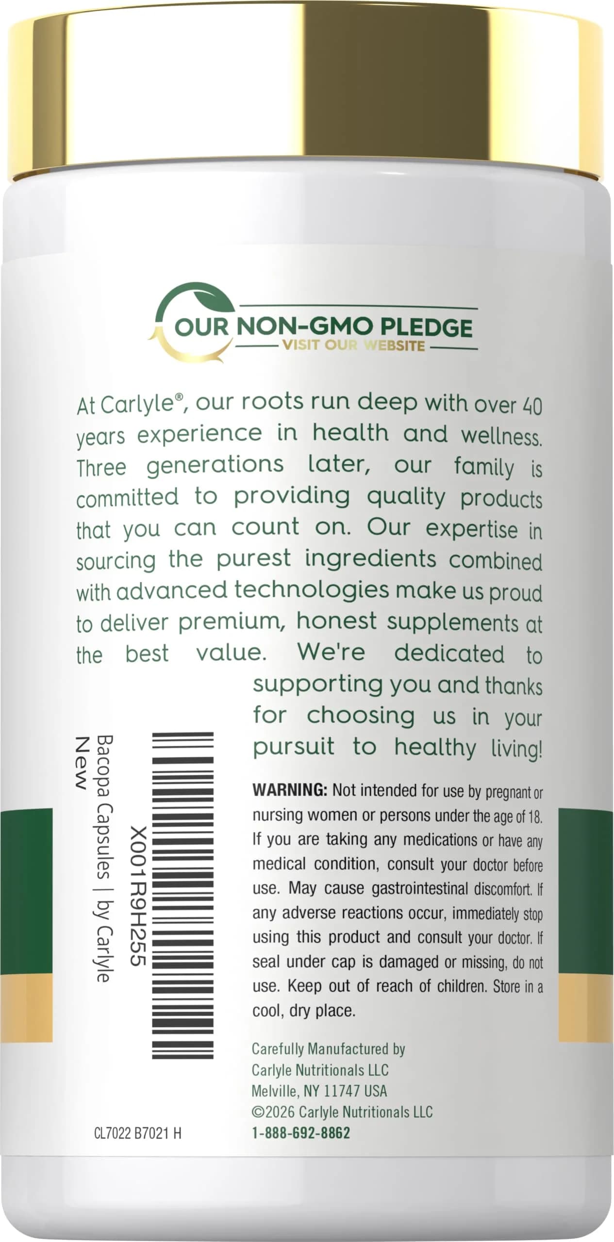 Carlyle Bacopa Monnieri Capsules | 180 Count (Pack of 1) | Gluten Free Supplement - view 3