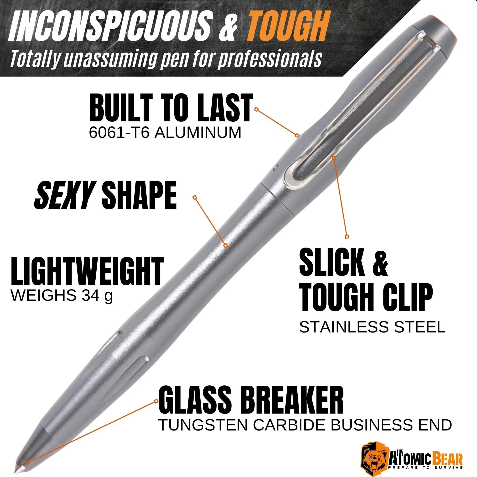 The Atomic Bear Rebel Tactical Pen with Glass Breaker & 2 Ink Cartridges | Writes Smoothly, Lasts a Lifetime - view 2