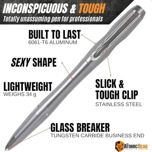 The Atomic Bear Rebel Tactical Pen with Glass Breaker & 2 Ink Cartridges | Writes Smoothly, Lasts a Lifetime thumbnail 2