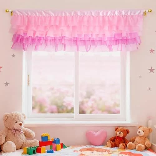 Besutolife Pink Tulle Valance for Girls Bedroom 52"W x 16"L | Soft, Lightweight & Easy Care thumbnail 1