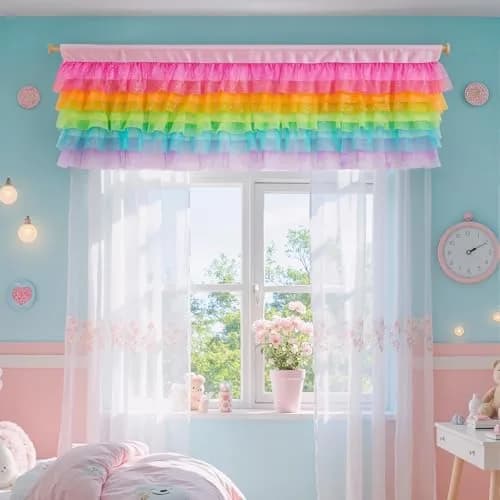 Besutolife Rainbow Valance Curtains for Kids Bedroom 52"W x 16"L | Unicorn & Rainbow Window Decor thumbnail 4