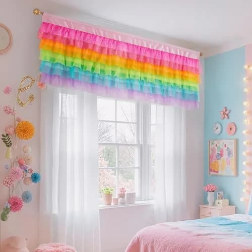 Besutolife Rainbow Valance Curtains for Kids Bedroom 52"W x 16"L | Unicorn & Rainbow Window Decor thumbnail 5