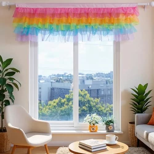 Besutolife Rainbow Valance Curtains for Kids Bedroom 52"W x 16"L | Unicorn & Rainbow Window Decor thumbnail 6