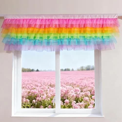 Besutolife Rainbow Valance Curtains for Kids Bedroom 52"W x 16"L | Unicorn & Rainbow Window Decor thumbnail 7