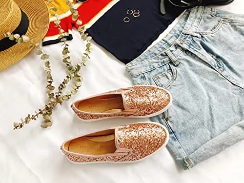FEVERSOLE Women's Slip-On Sneakers Rose Gold Size 6.5 M US | Fashion Flat Loafers for Women thumbnail 3