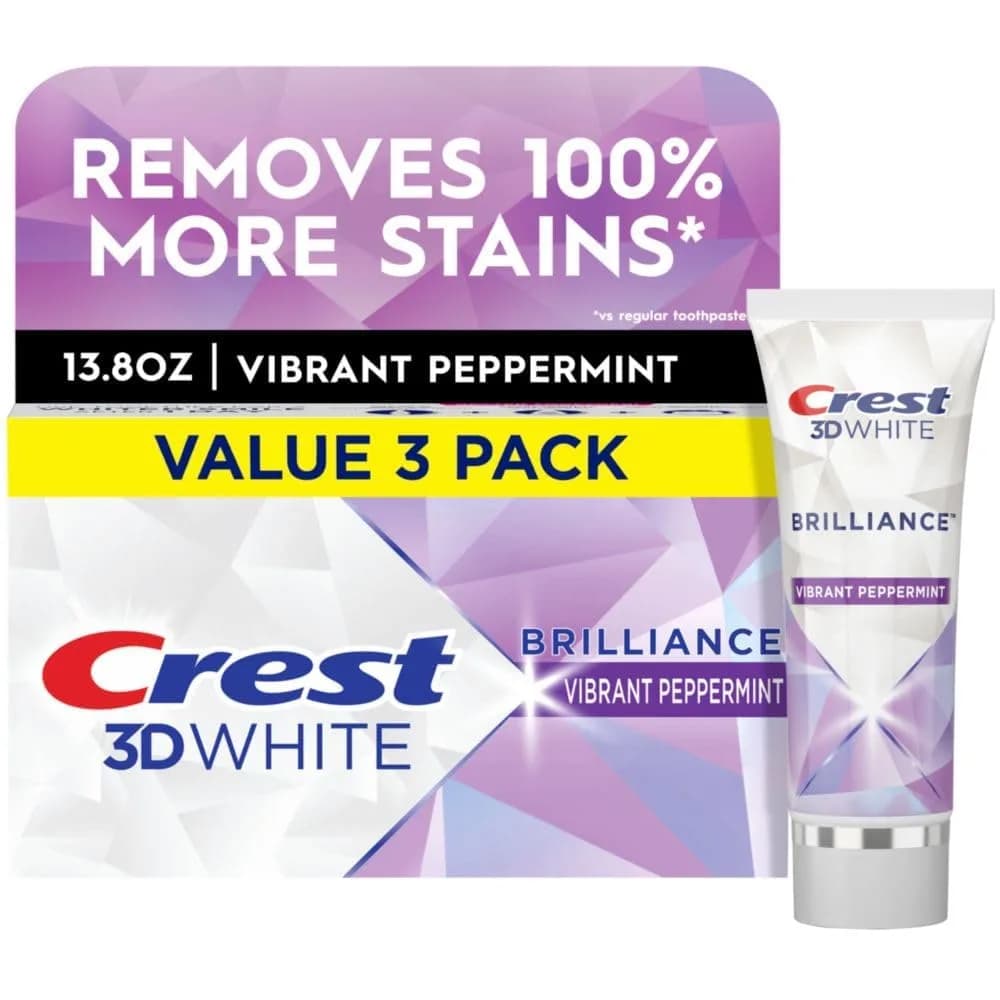 Crest 3D White Brilliance Vibrant Peppermint Toothpaste 12.3 oz (360ml) Pack of 3 | Fastest Whitening & Advanced Stain Protection - view 7