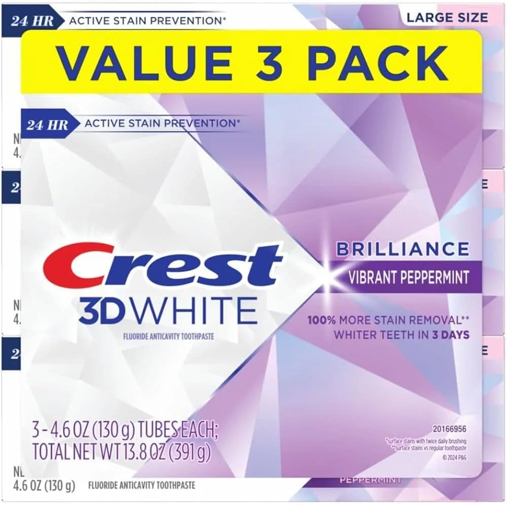 Crest 3D White Brilliance Vibrant Peppermint Toothpaste 12.3 oz (360ml) Pack of 3 | Fastest Whitening & Advanced Stain Protection - main product image