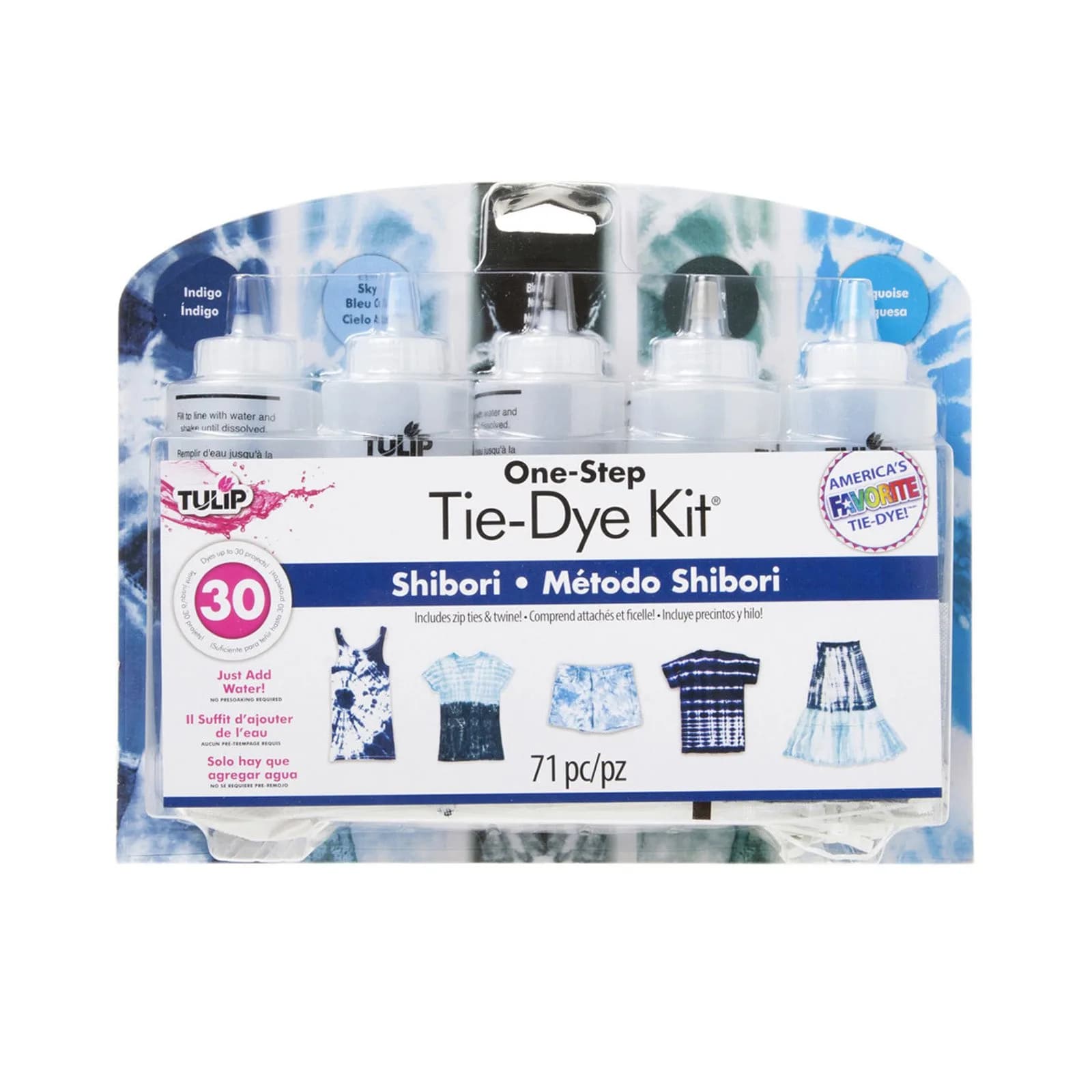 TULIP One-Step Tie-Dye Kit Shibori: Permanent Fabric Dye for Cotton, Rayon, Wool, Linen (5 Bottles) - main product image
