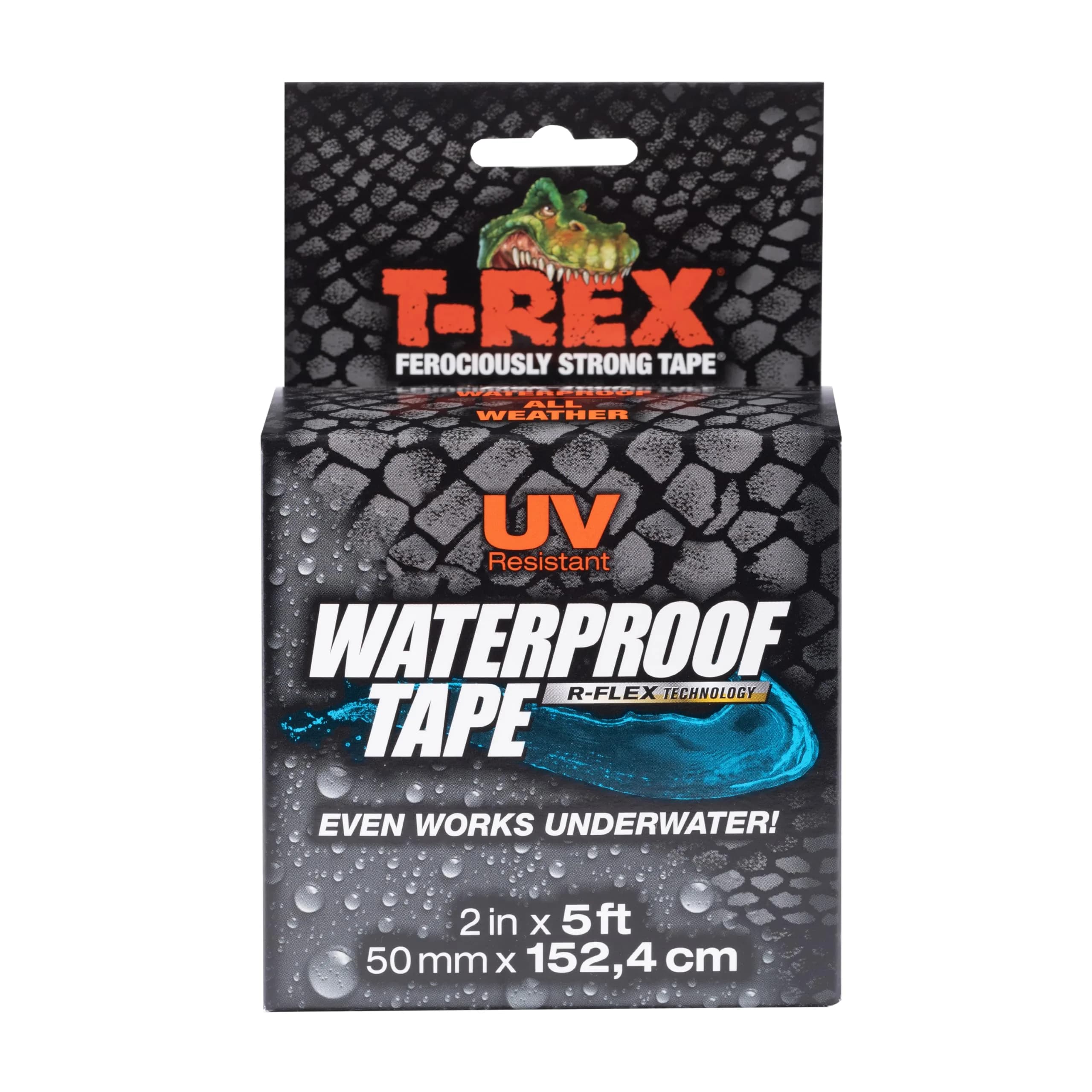 T-REX Heavy Duty Waterproof Repair Tape 2" x 5' (10 ft total) Black | Fixes Wet, Rough, Dirty Surfaces & Leaks — Black