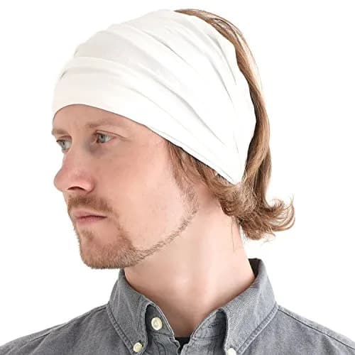 CHARM White Headband for Men, Japanese Style Head Wrap, L | Breathable, Secure Fit, Versatile Head Accessory thumbnail 1
