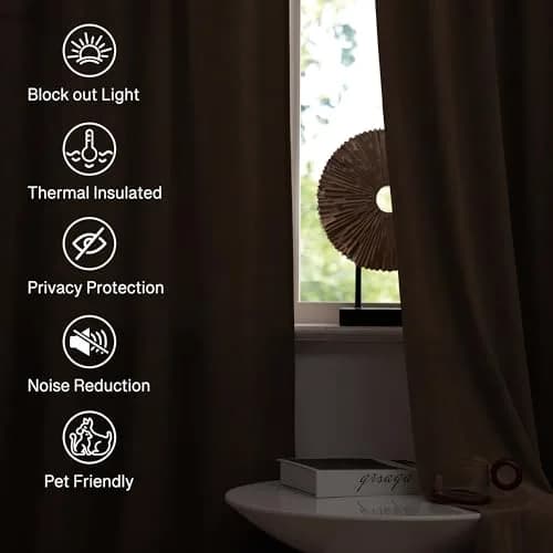 StangH Velvet Blackout Curtains 52"W x 84"L | Thermal Insulation & Privacy (110 characters) thumbnail 6