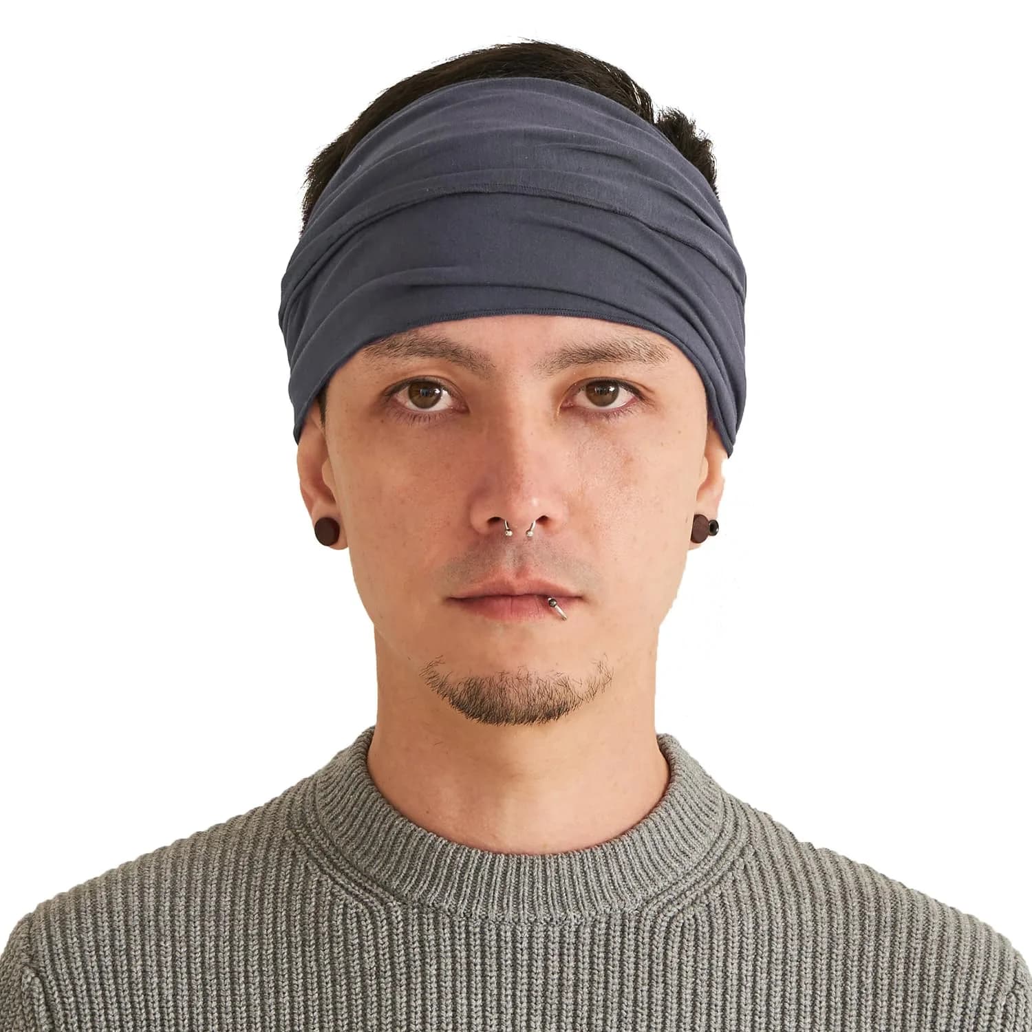 CHARM White Headband for Men, Japanese Style Head Wrap, L | Breathable, Secure Fit, Versatile Head Accessory — Dark Gray