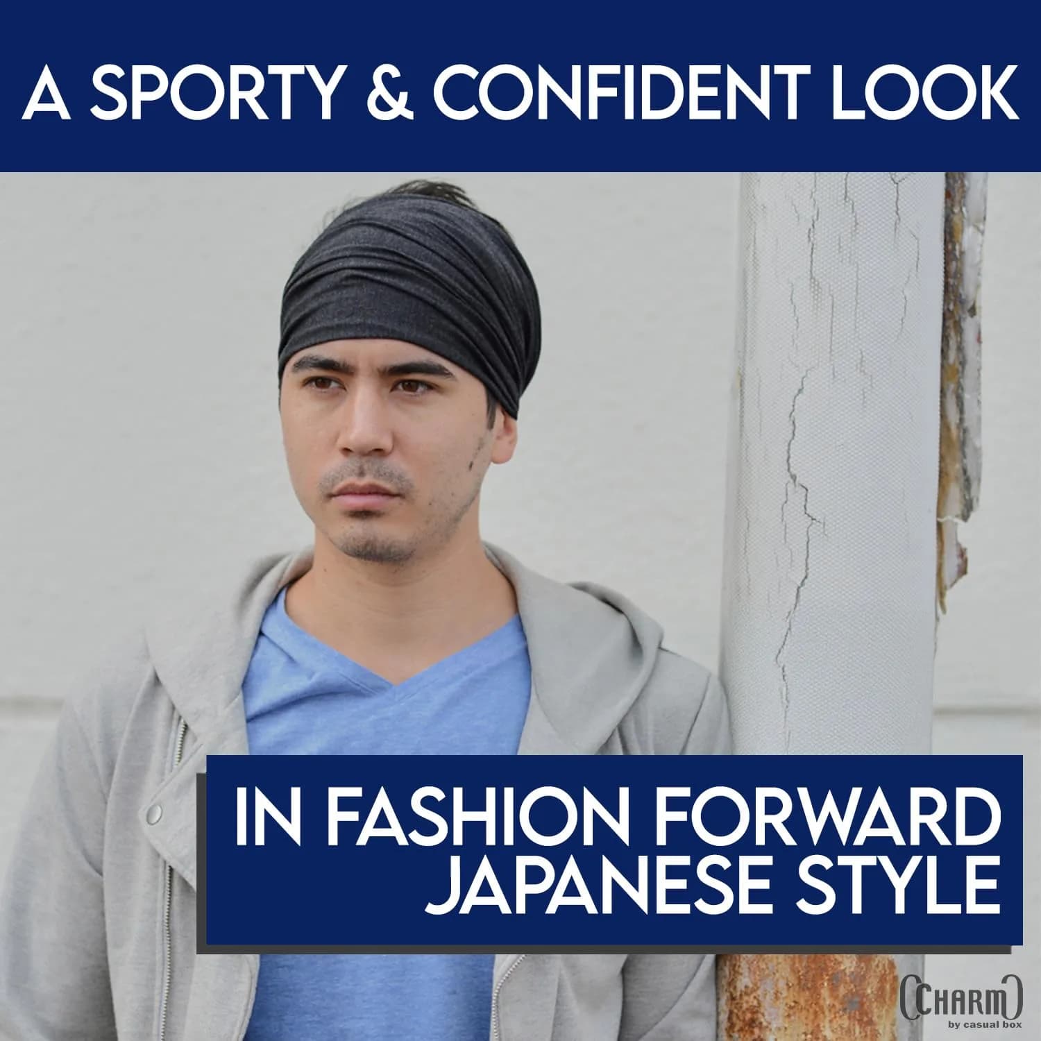 CHARM Dark Gray Headband for Men, Japanese Style Bandana, L | Breathable, Elastic Fit, Versatile for Active & Casual Wear thumbnail 8