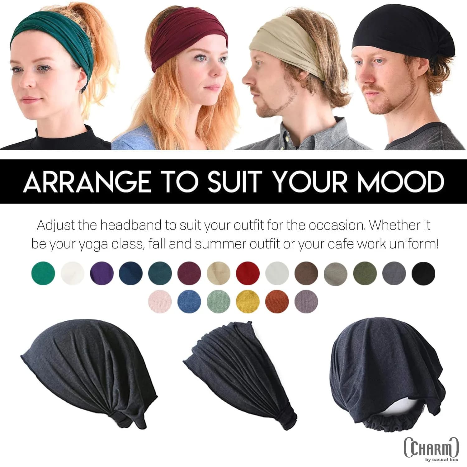 CHARM Dark Gray Headband for Men, Japanese Style Bandana, L | Breathable, Elastic Fit, Versatile for Active & Casual Wear thumbnail 9