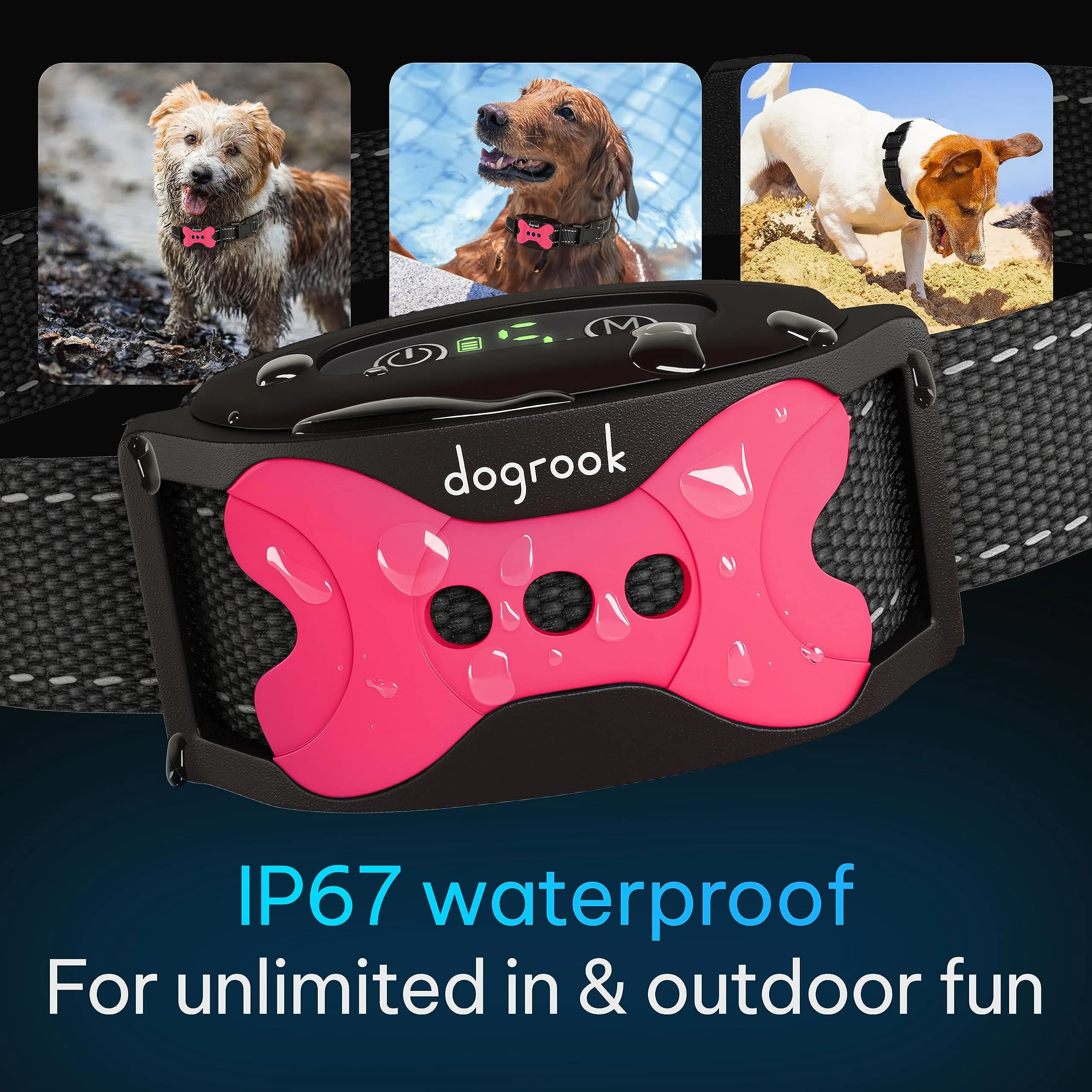 DogRook Humane Rechargeable Bark Collar for Dogs | Beep & Vibration, Waterproof, Pink - view 7