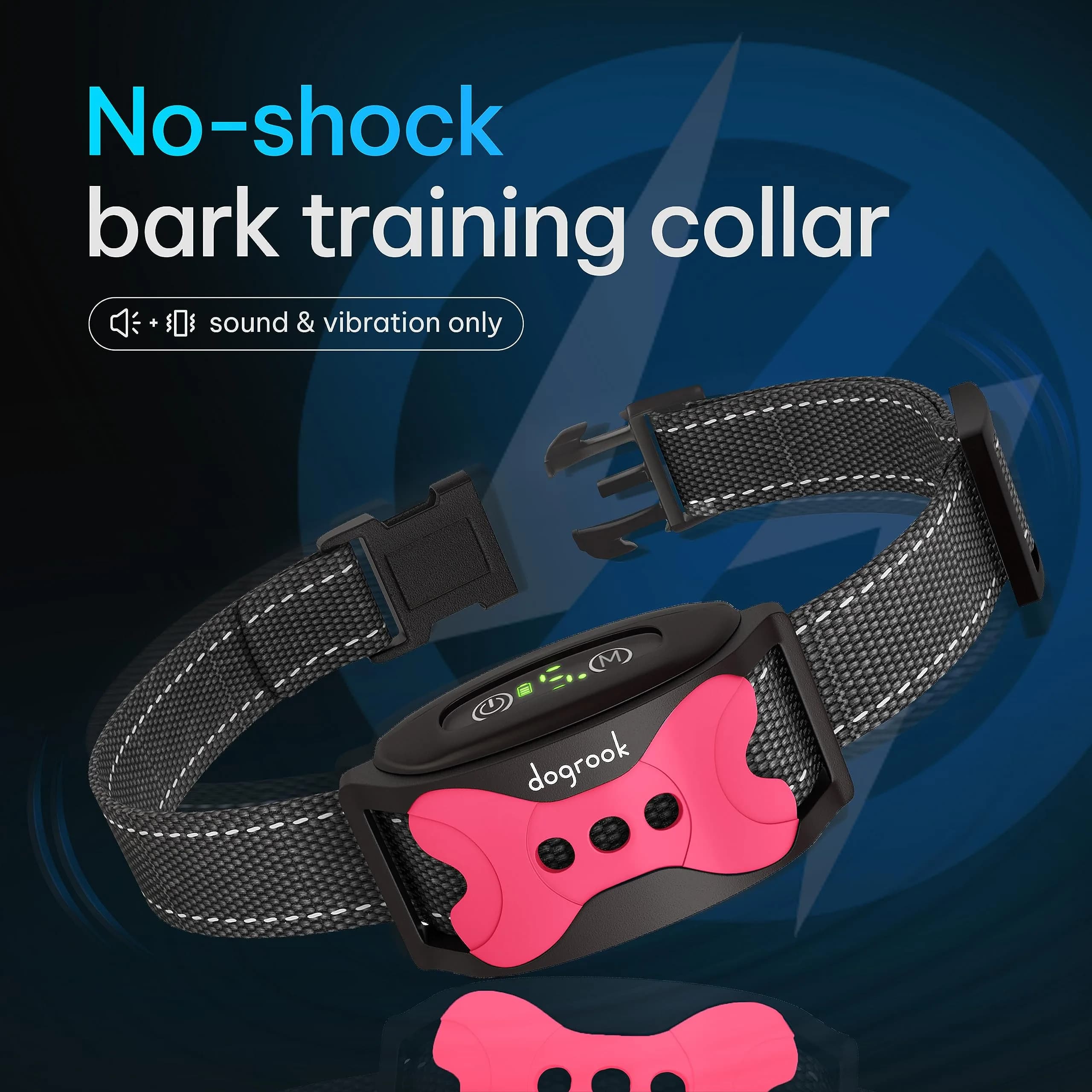DogRook Humane Rechargeable Bark Collar for Dogs | Beep & Vibration, Waterproof, Pink - view 2