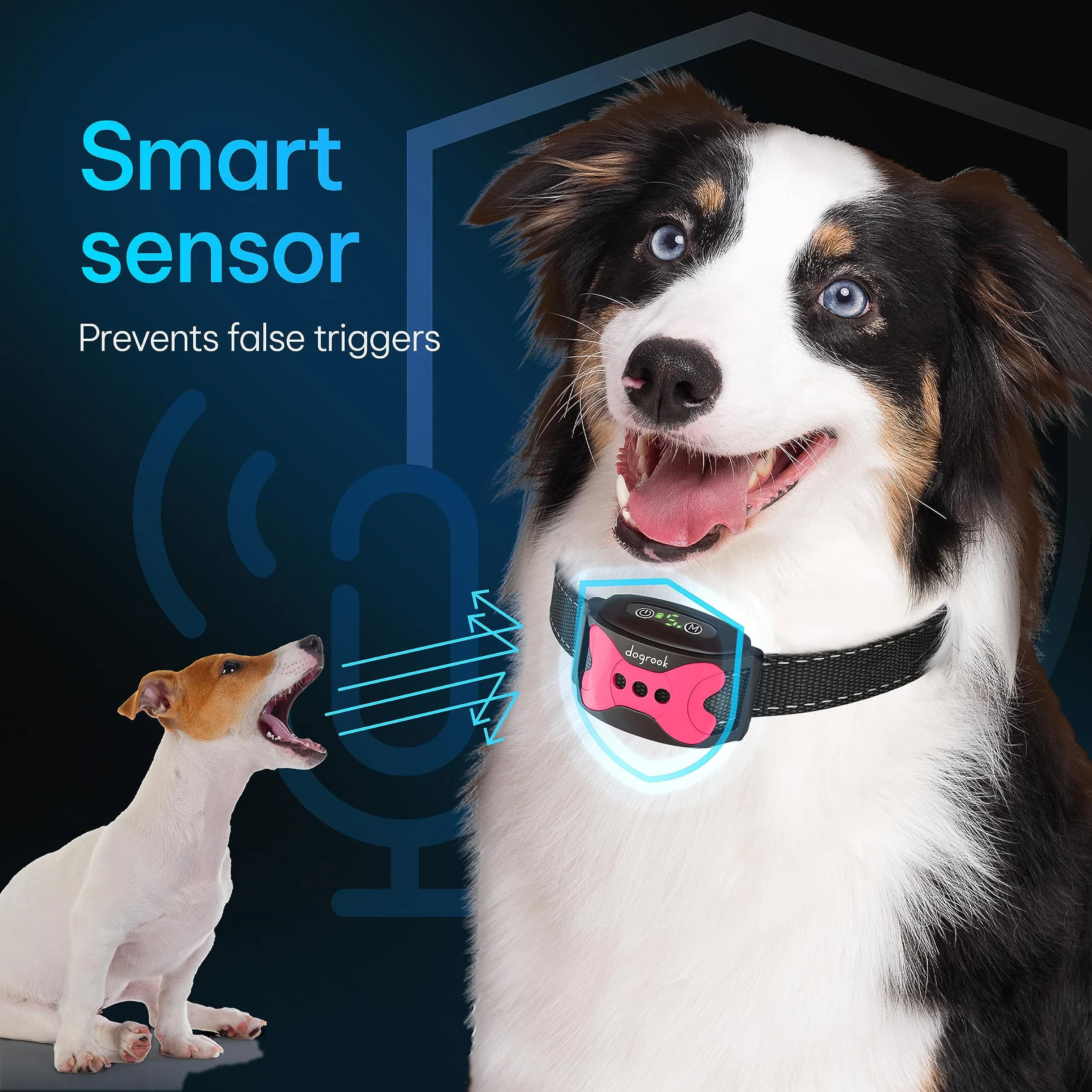 DogRook Humane Rechargeable Bark Collar for Dogs | Beep & Vibration, Waterproof, Pink - view 3