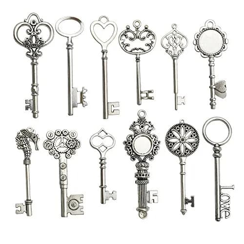 iloveDIYbeads Antique Silver Huge Skeleton Key Charms 55-80mm (12pcs) | Vintage Jewelry Making Pendants thumbnail 1
