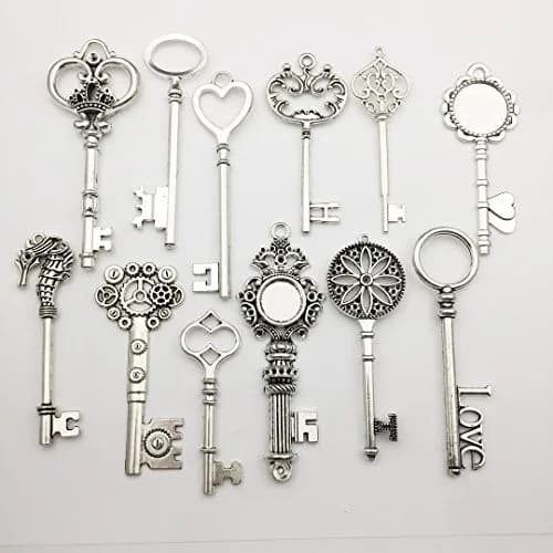 iloveDIYbeads Antique Silver Huge Skeleton Key Charms 55-80mm (12pcs) | Vintage Jewelry Making Pendants thumbnail 2