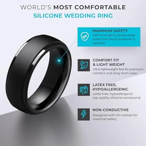 ThunderFit Silicone Wedding Rings for Men, 10mm Wide Step Edge Rubber Bands, Pack of 7 | Safe for Active Lifestyles thumbnail 2