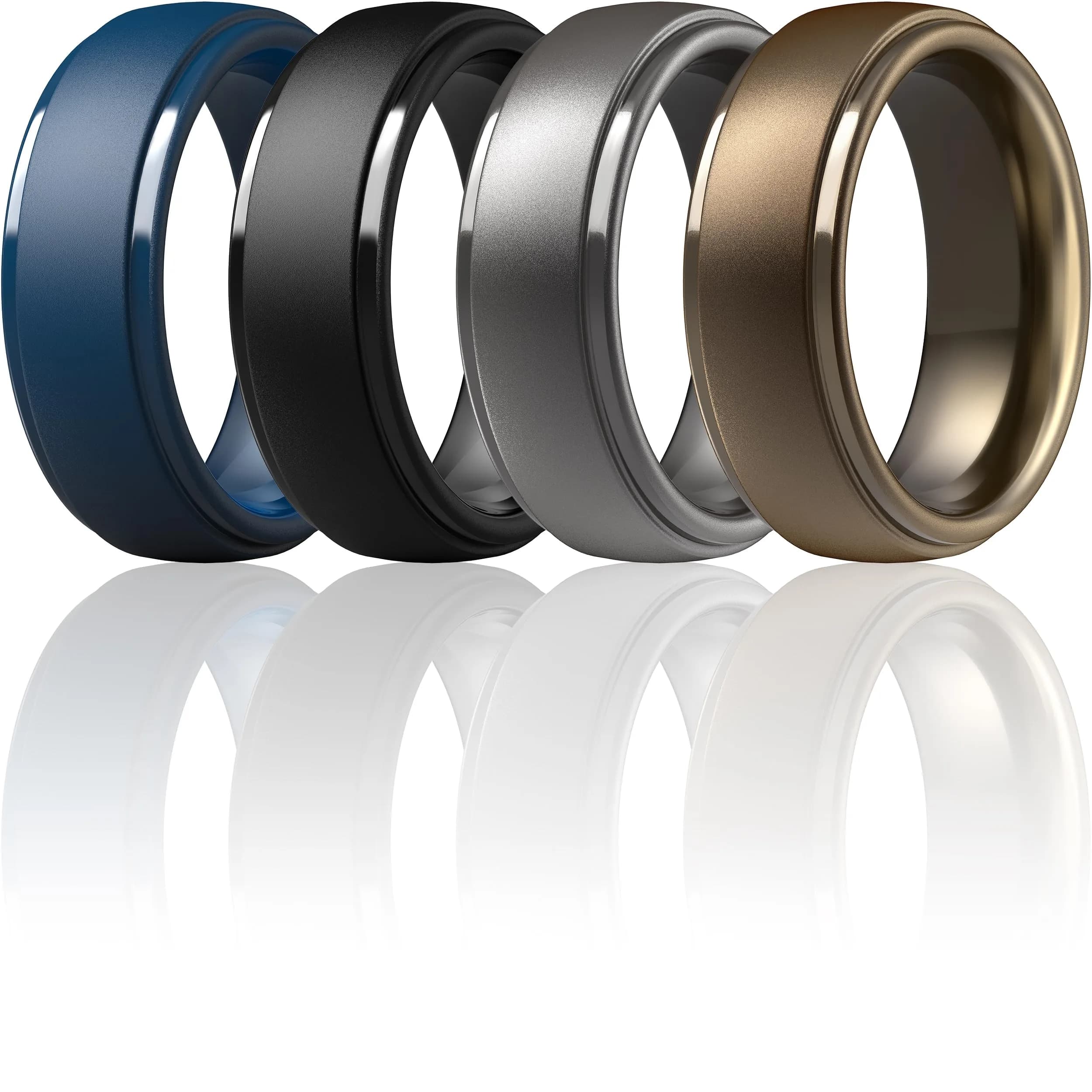 ThunderFit Step Edge Silicone Wedding Rings for Men, 10mm Wide, Pack of 7 | Safe for Active Lifestyles