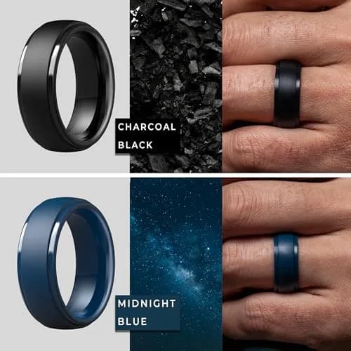 ThunderFit Step Edge Silicone Wedding Rings for Men, 10mm Wide, Pack of 7 | Safe for Active Lifestyles thumbnail 3