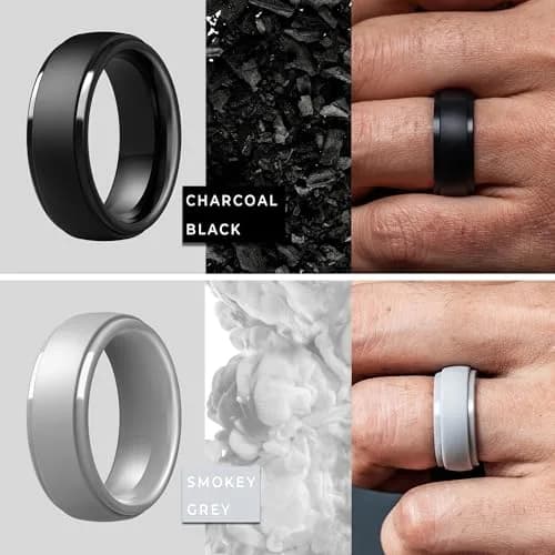 ThunderFit Step Edge Silicone Wedding Rings for Men, 10mm Wide, Pack of 7 (Pure White, Stone Grey, Charcoal Black, Graphite Grey) | Safe for Gym & Active Lifestyles thumbnail 3