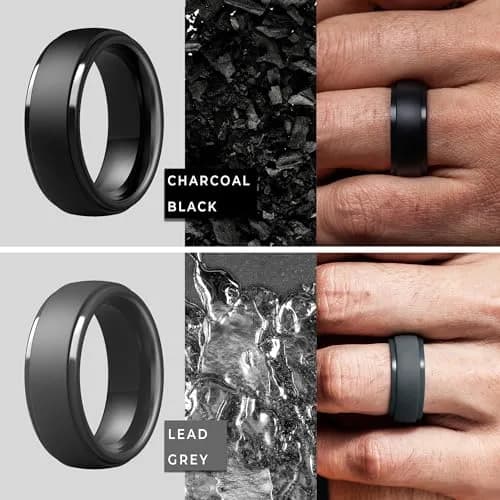 ThunderFit Silicone Wedding Rings for Men, 10mm Wide Step Edge Rubber Bands, Pack of 7 | Safe for Active Lifestyles thumbnail 3