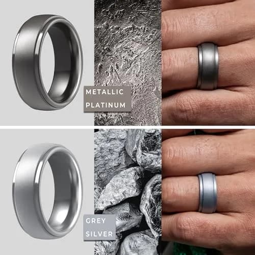 ThunderFit Silicone Wedding Rings for Men, 10mm Wide Step Edge Rubber Bands, Pack of 7 | Safe for Active Lifestyles thumbnail 4