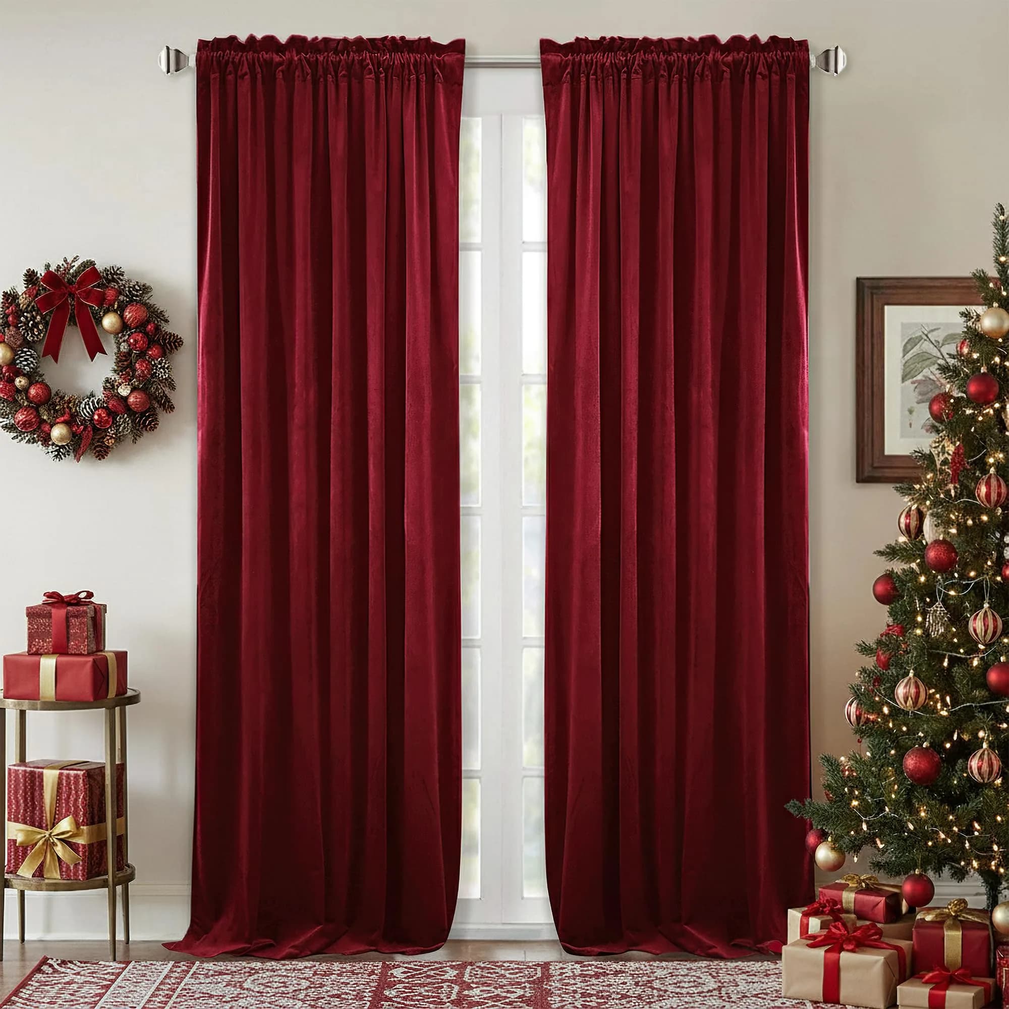 StangH Blackout Velvet Curtains 96 inches | Luxurious 300 GSM, Thermal Insulation, Privacy & UV Protection — *Autumn Series - Red / 52"W x 84"L