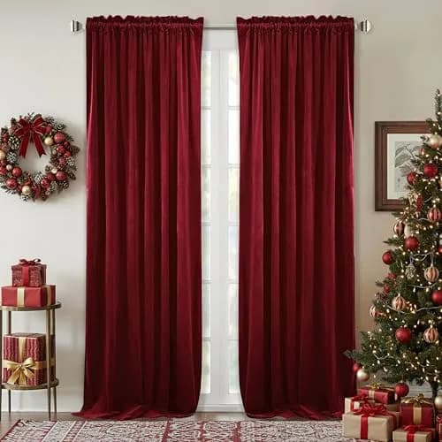 StangH Theater Red Velvet Curtains 52"W x 84"L | Luxurious, Thermal, Privacy (70-120 chars) thumbnail 1