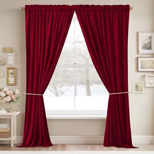 StangH Theater Red Velvet Curtains 52"W x 84"L | Luxurious, Thermal, Privacy (70-120 chars) thumbnail 2